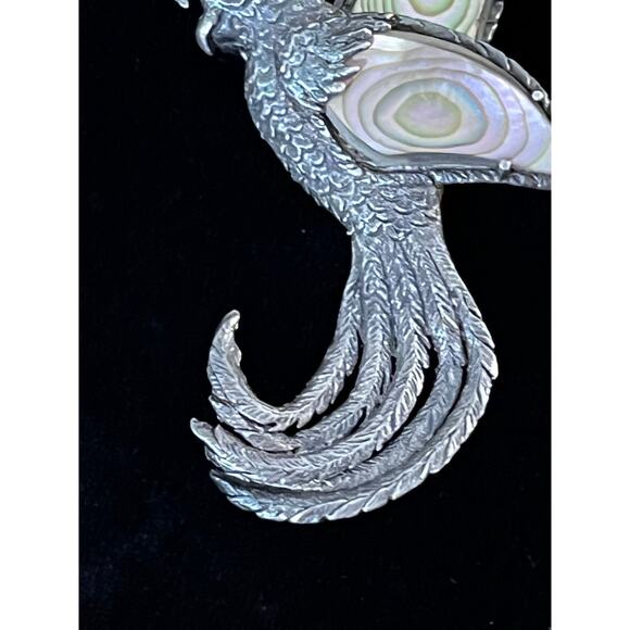 Vintage Sterling Silver Bird Brooch Abalone Shell Inlay Pin Signed STERLING Gift - Picture 3 of 10